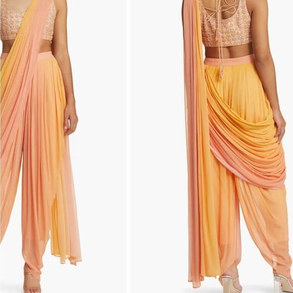 Sani Asra Dhoti Set Ombre Yellow/Pink Large Bottom & Medium Top $570 - Picture 2 of 9